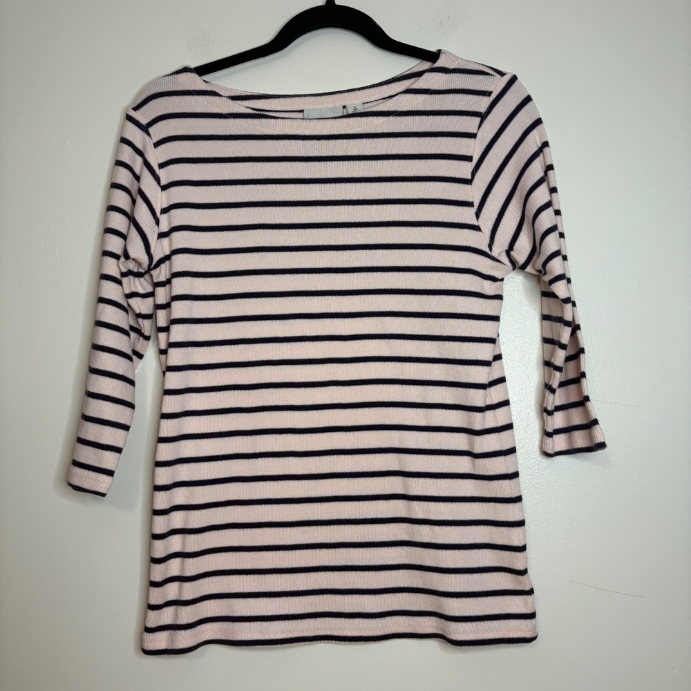 L.L. Bean Striped 100% Cotton 3/4 Sleeve Pink Navy‎ Top Women's Small Peru